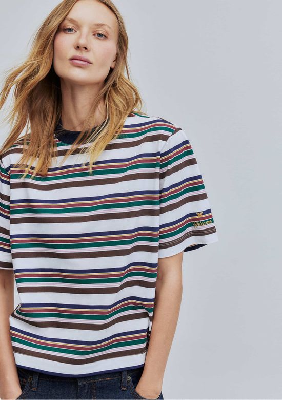 Foto do produto: Camiseta Feminina Box Listrada Hering + Welcome - Off white
