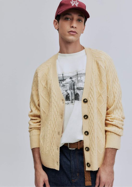 Foto do produto: Cardigan Unissex Em Tricô Trançado Hering + Welcome - Bege