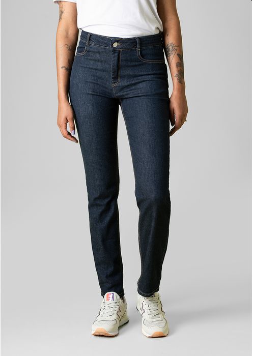 Calça Jeans Feminina Cintura Alta Com Bolso - Azul Escuro