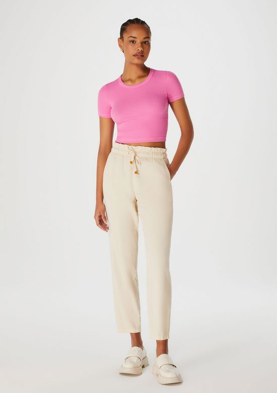 Foto do produto: Blusa Cropped Feminina Manga Curta Em Ribana - Rosa