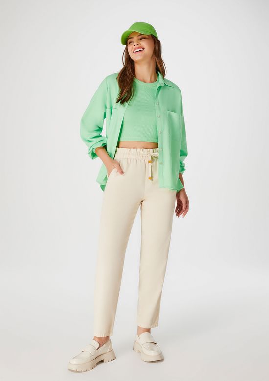 Foto do produto: Blusa Cropped Feminina Manga Curta Em Ribana - Verde