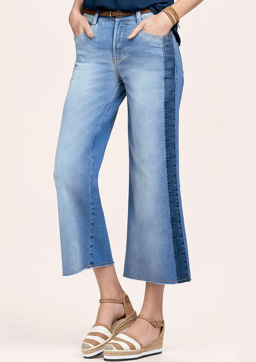 Calça Pantacourt Jeans Feminina Hering Com Detalhe Lateral - Azul