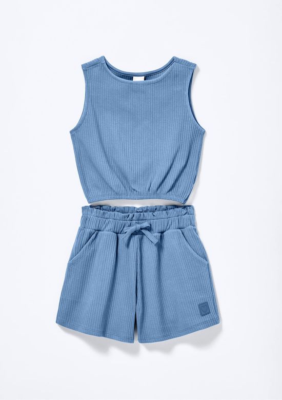 Foto do produto: Conjunto Curto Infantil Menina Em Ribana Canelada - Azul