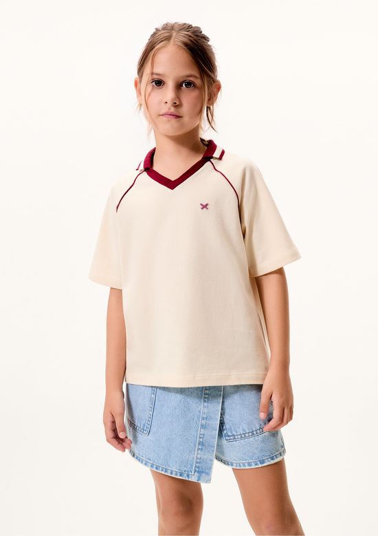 Foto do produto: Camisa Polo Infantil Menina Em Malha Binada - Creme