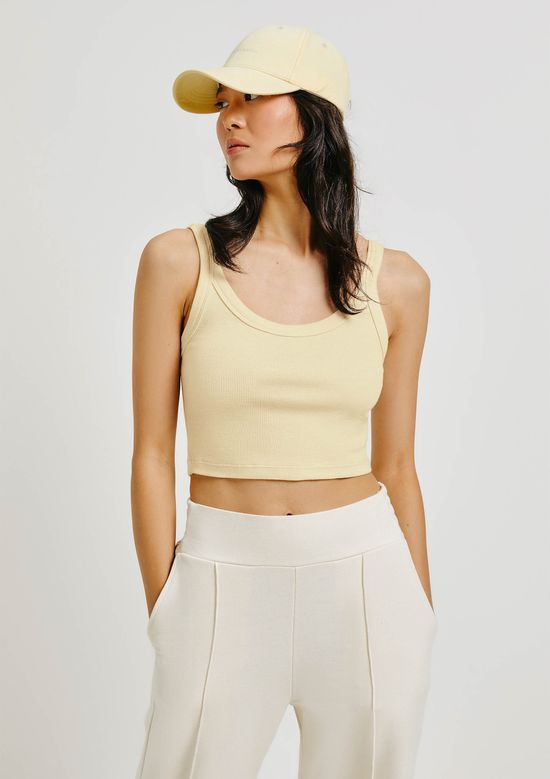 Foto do produto: Regata Básica Feminina Cropped Em Ribana Canelada - Amarelo