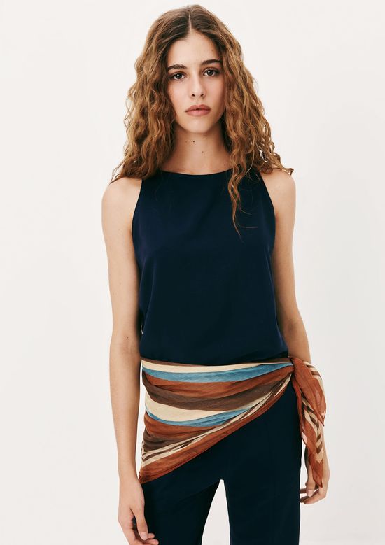 Foto do produto: Regata Feminina Halterneck Em Viscolinho - Azul