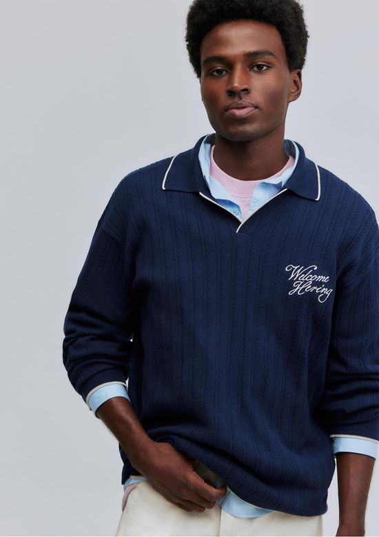 Foto do produto: Polo Unissex Manga Longa Em Tricô Hering + Welcome - Azul