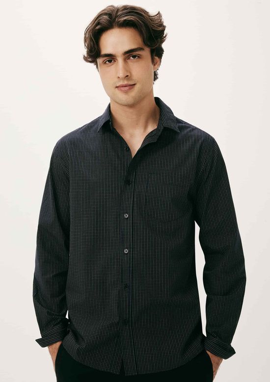 Foto do produto: Camisa Básica Masculina Manga Longa Slim Xadrez - Azul