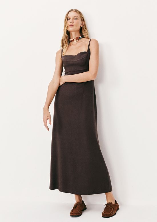 Foto do produto: Vestido Midi Alças Finas Em Viscolinho - Marrom