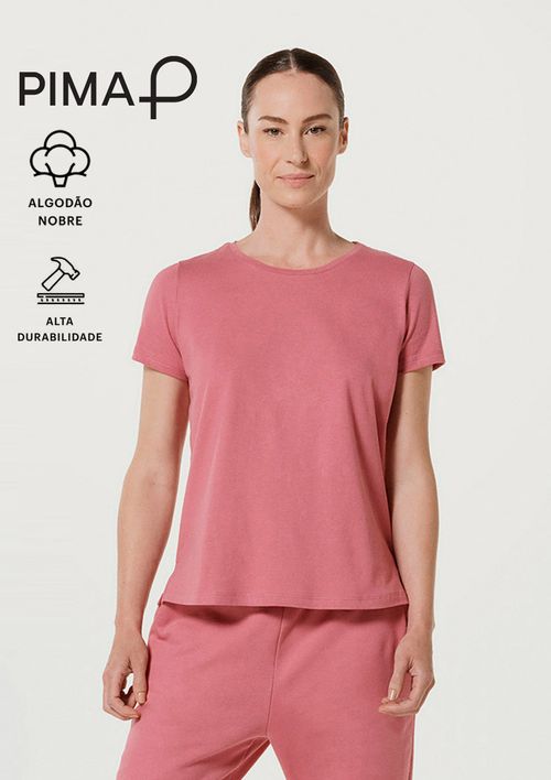Camiseta Básica Feminina Manga Curta Em Algodão Pima - Rosa