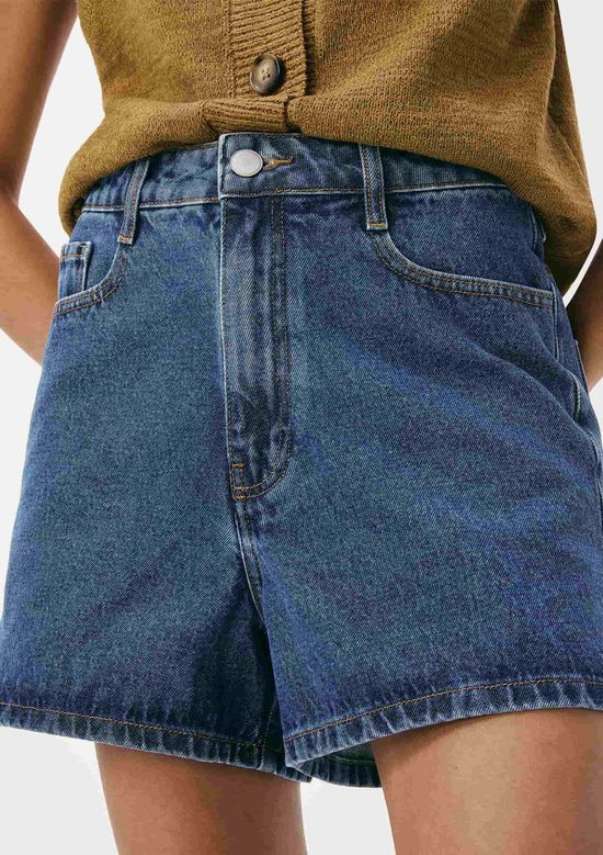 Foto do produto: Shorts Jeans Feminino Reto Cintura Média - Azul