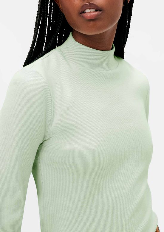 Foto do produto: Blusa Básica Feminina Manga Longa Gola Alta Em Ribana Canelada - Verde
