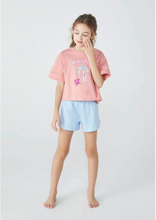 Pijama Infantil Menina Curto Estampado - Rosa Chiclete