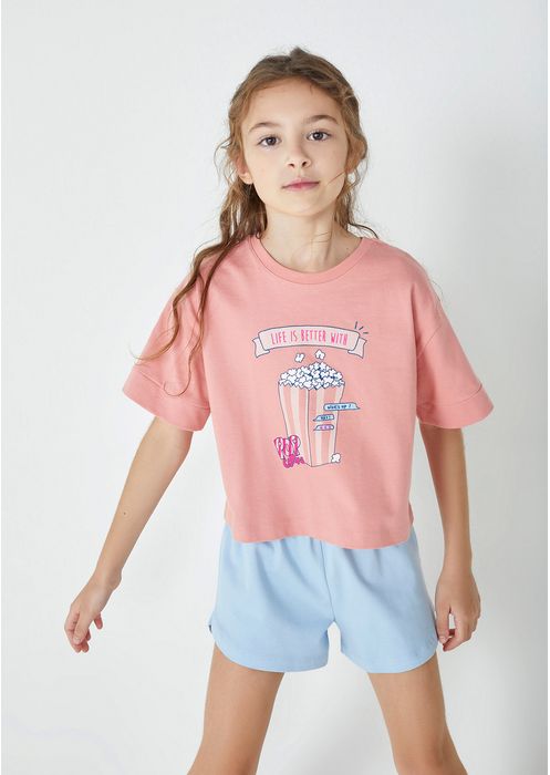 Pijama Infantil Menina Curto Estampado - Rosa Chiclete