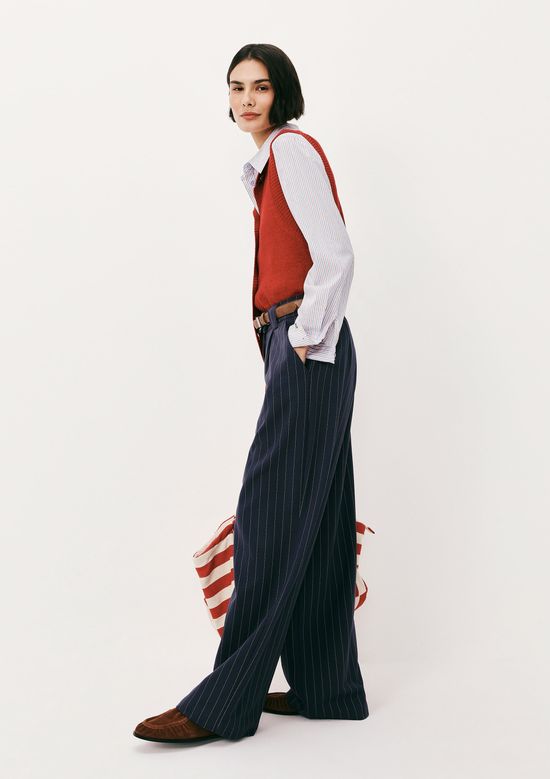 Foto do produto: Calça Feminina Em Lã Risca de Giz - Azul