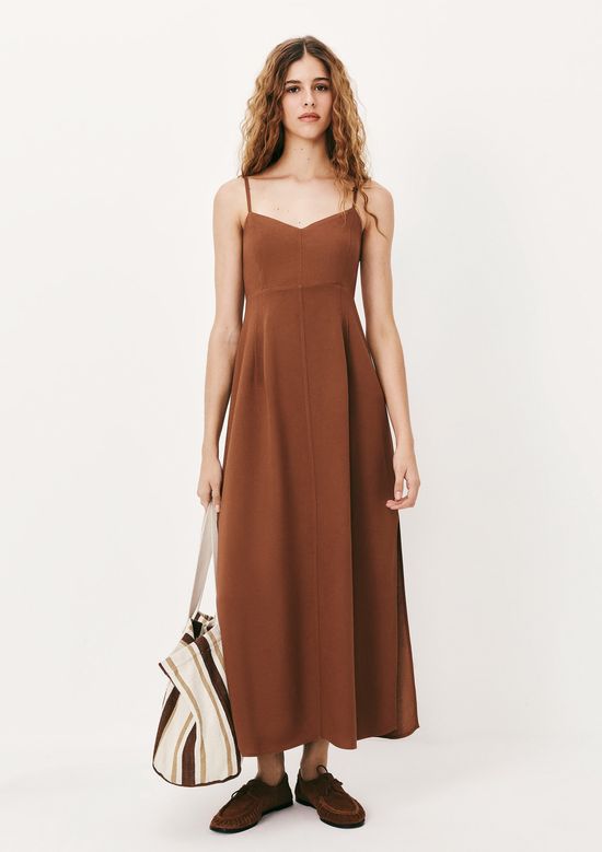 Foto do produto: Vestido Midi Em Viscolinho Com Fenda - Marrom