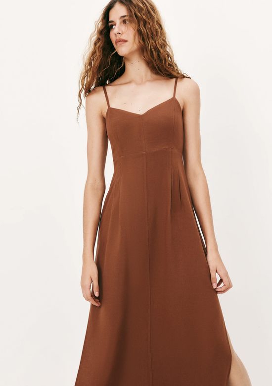 Foto do produto: Vestido Midi Em Viscolinho Com Fenda - Marrom