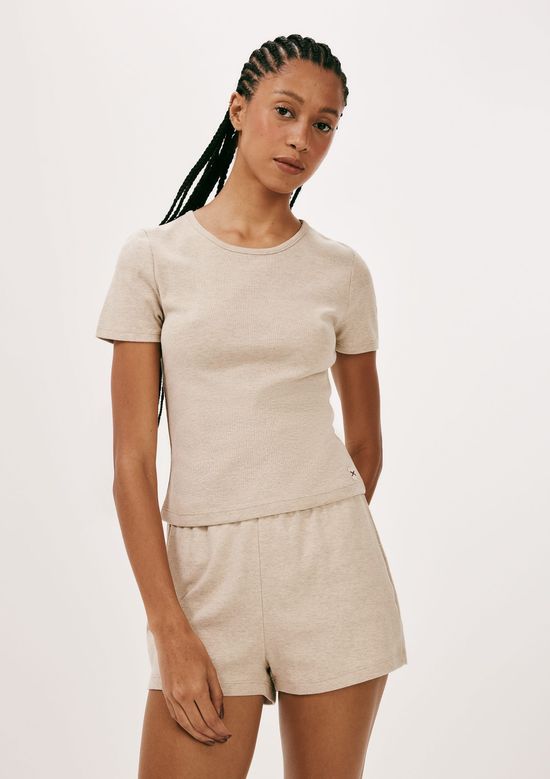 Foto do produto: Pijama Curto Feminino Em Ribana Canelada - Bege