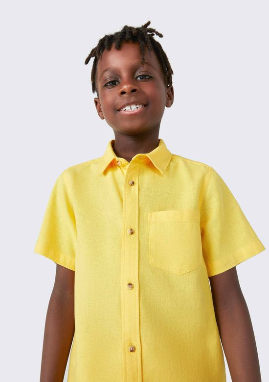 Foto do produto: Camisa Infantil Menino Manga Curta Com Linho - Amarelo