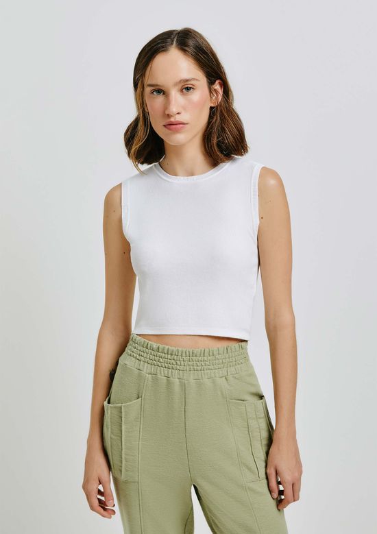 Foto do produto: Regata Básica Feminina Cropped Em Tricô - Off white