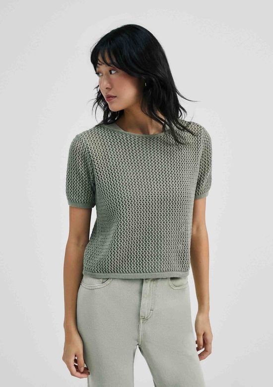 Foto do produto: Blusa Feminina Manga Curta Em Tricô Texturizado - Verde
