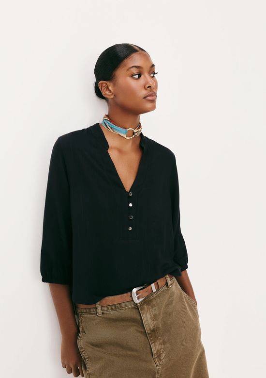 Foto do produto: Blusa Básica Feminina Manga 7/8 Bufante - Preto