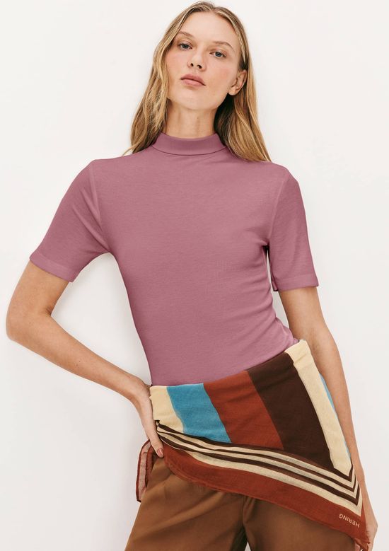 Foto do produto: Blusa Básica Feminina Gola Alta Em Ribana Canelada - Rosa