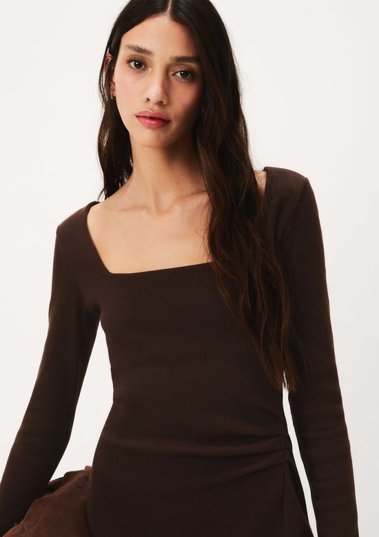 Foto do produto: Vestido Midi Manga Longa Drapeado Em Malha Premium - Marrom