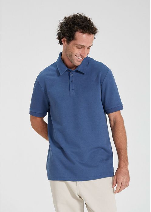 Camisa Polo Básica Masculina Em Malha Fio Tinto - Azul