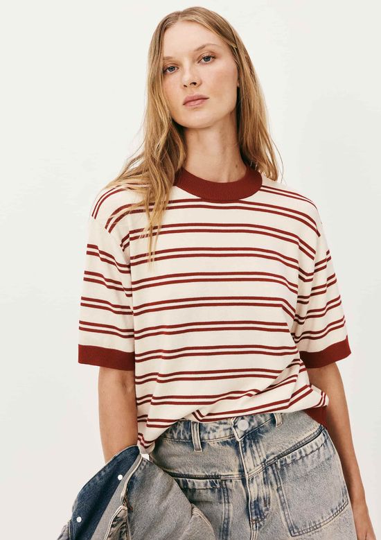 Foto do produto: Blusa Feminina Listrada Em Tricô - Vermelho