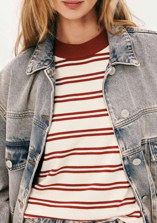 Foto do produto: Blusa Feminina Listrada Em Tricô - Vermelho