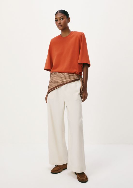 Foto do produto: Calça Feminina Reta Cintura Alta Com Linho - Natural