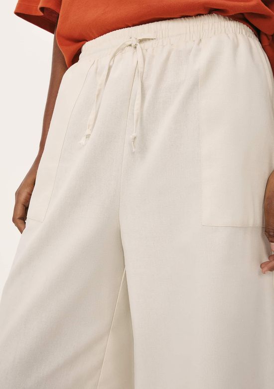 Foto do produto: Calça Feminina Reta Cintura Alta Com Linho - Natural