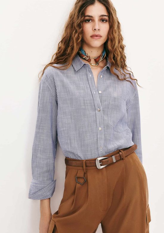 Foto do produto: Camisa Feminina Listrada Em Liocel - Azul