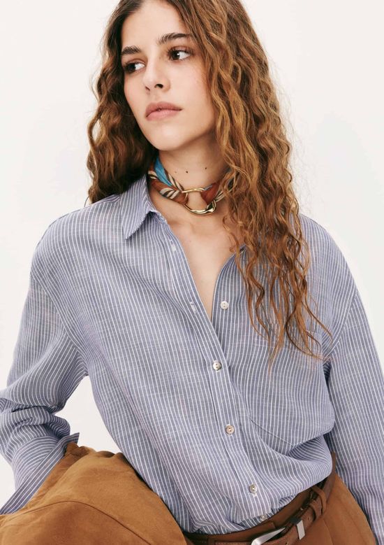 Foto do produto: Camisa Feminina Listrada Em Liocel - Azul
