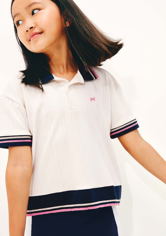 Foto do produto: Camisa Polo Menina Relaxed Canelada - Off white