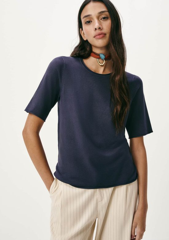Foto do produto: Blusa Feminina Manga Curta Em Tricô Leve - Azul