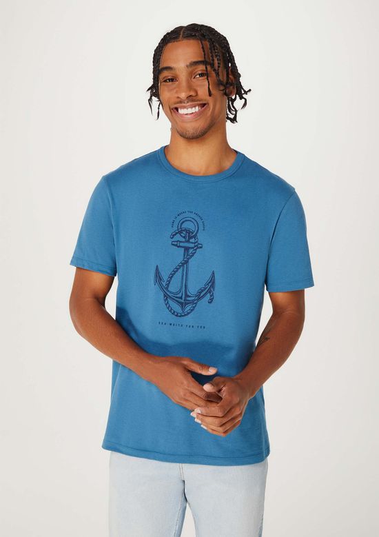Foto do produto: Camiseta Masculina Manga Curta Com Estampa - Azul