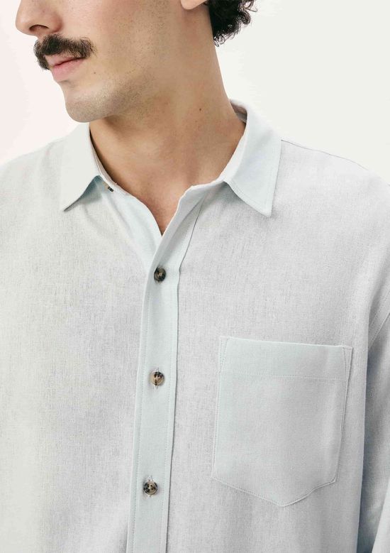 Foto do produto: Camisa Básica Masculina Manga Longa Slim Em Linho - Azul