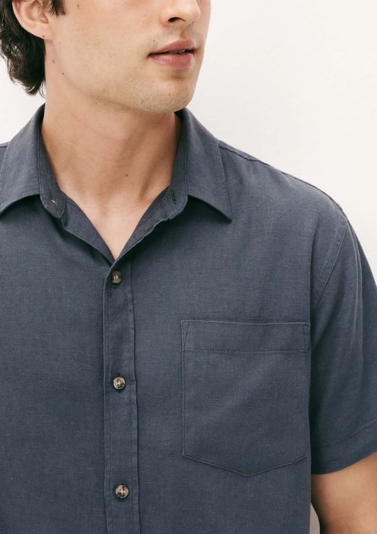 Foto do produto: Camisa Masculina Manga Curta Slim Com Linho - Azul