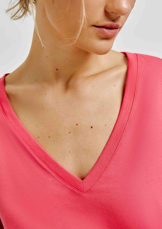 Foto do produto: Blusa Básica Feminina Manga Curta Decote V - Rosa