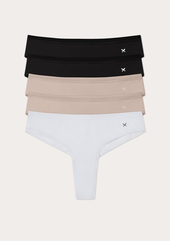 Foto do produto: Kit 5 Calcinhas Básicas Fio Dental Em Algodão - Multicolorido