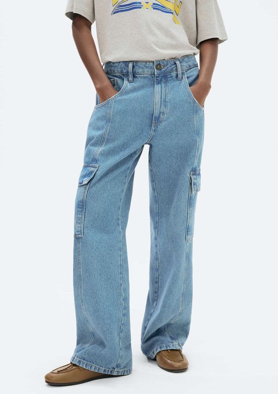 Foto do produto: Calça Jeans Feminina Cargo Cintura Média - Azul