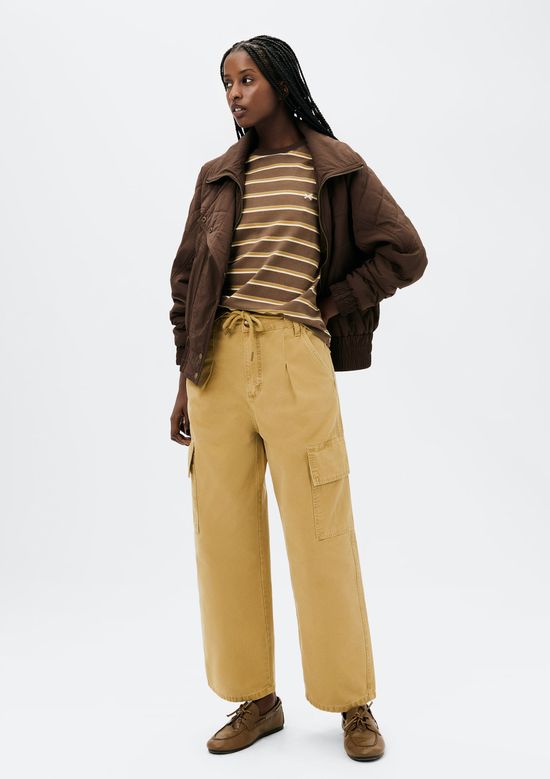 Foto do produto: Calça Feminina Barrel Cintura Média Em Sarja - Amarelo