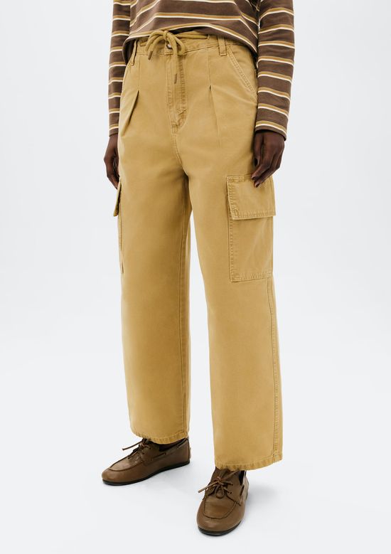 Foto do produto: Calça Feminina Barrel Cintura Média Em Sarja - Amarelo