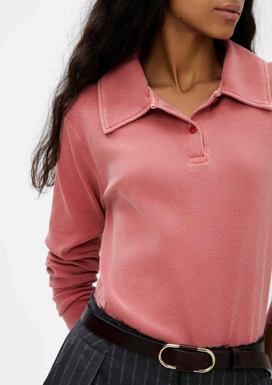 Foto do produto: Blusa Polo Feminina Em Ribana Estonada - Laranja