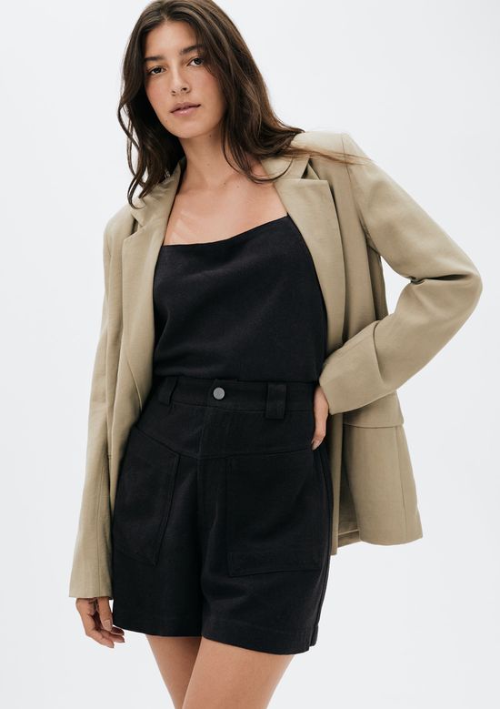 Foto do produto: Shorts Feminino Cintura Média Em Viscolinho - Preto