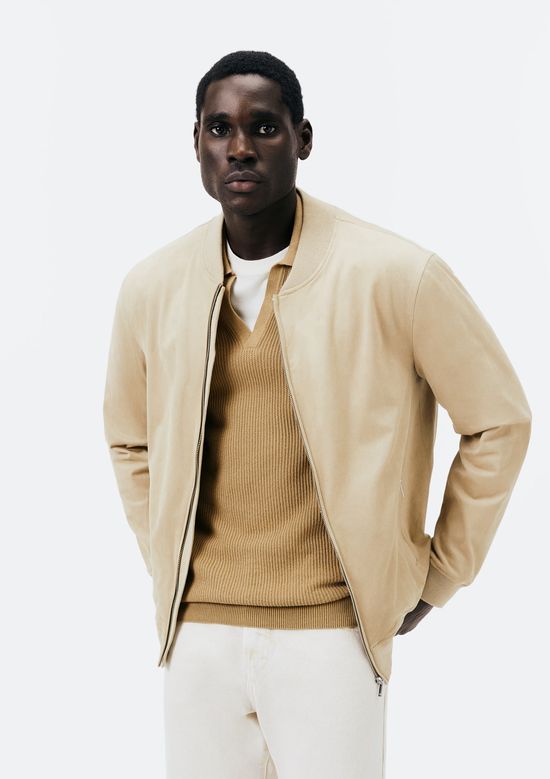 Foto do produto: Jaqueta Masculina Bomber Em Suede - Bege