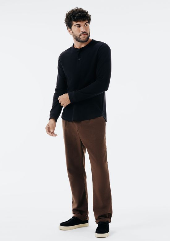 Foto do produto: Camiseta Básica Henley Masculina Manga Longa Texturizada - Preto