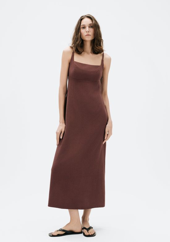 Foto do produto: Vestido Midi Alças Finas Em Viscolinho - Vinho